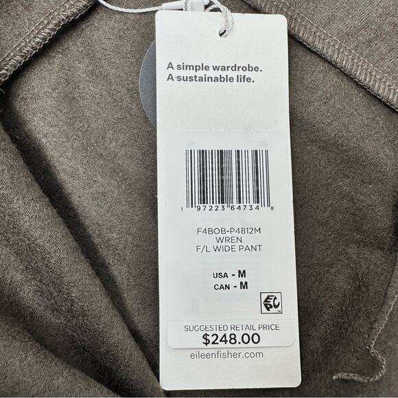 Eileen Fisher Wool Wide Leg Pants Size Medium Full Length Chocolate Brown NWT - Picture 3 of 10